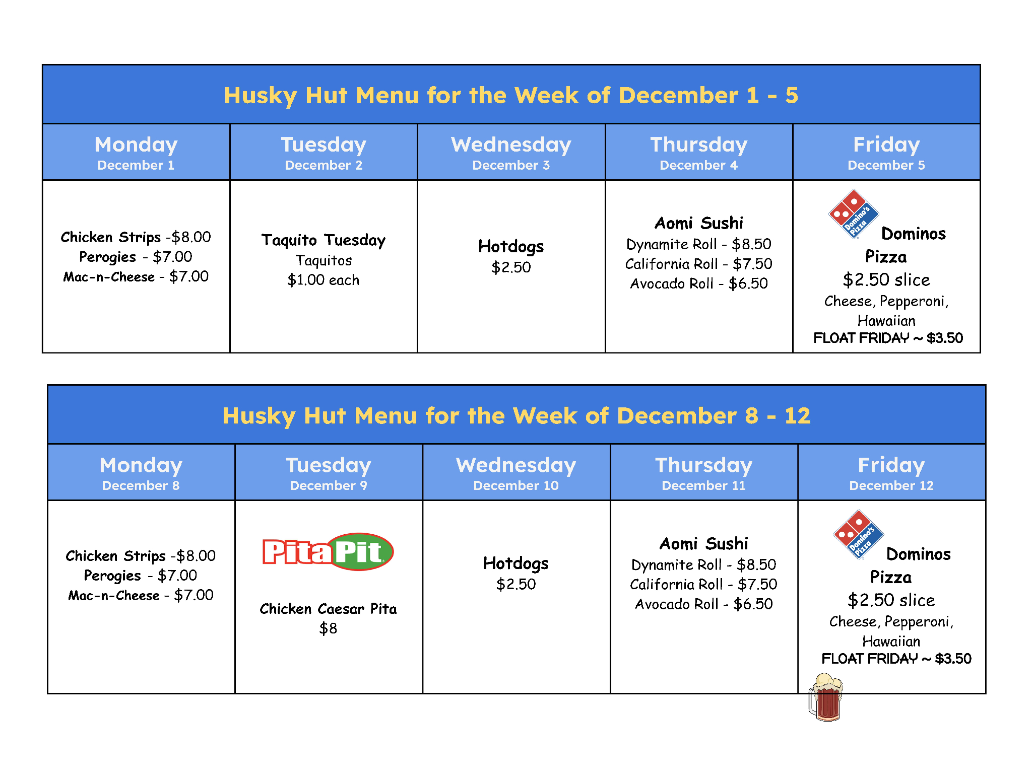 Husky Hut Menu December 1 12